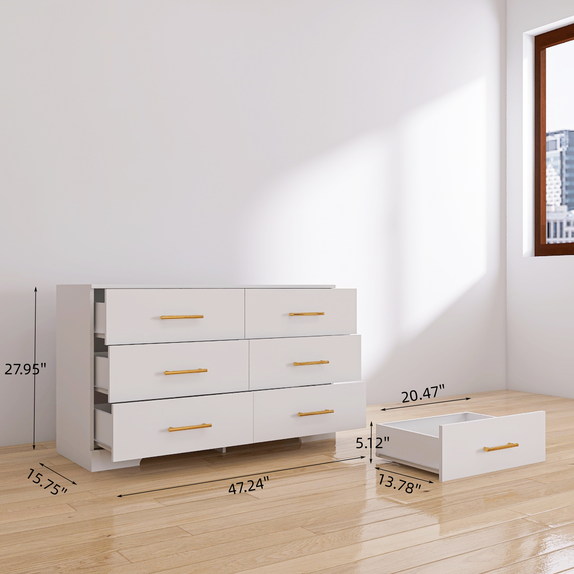 Large 6 Drawers Chest Dressers Table with Golden Handle