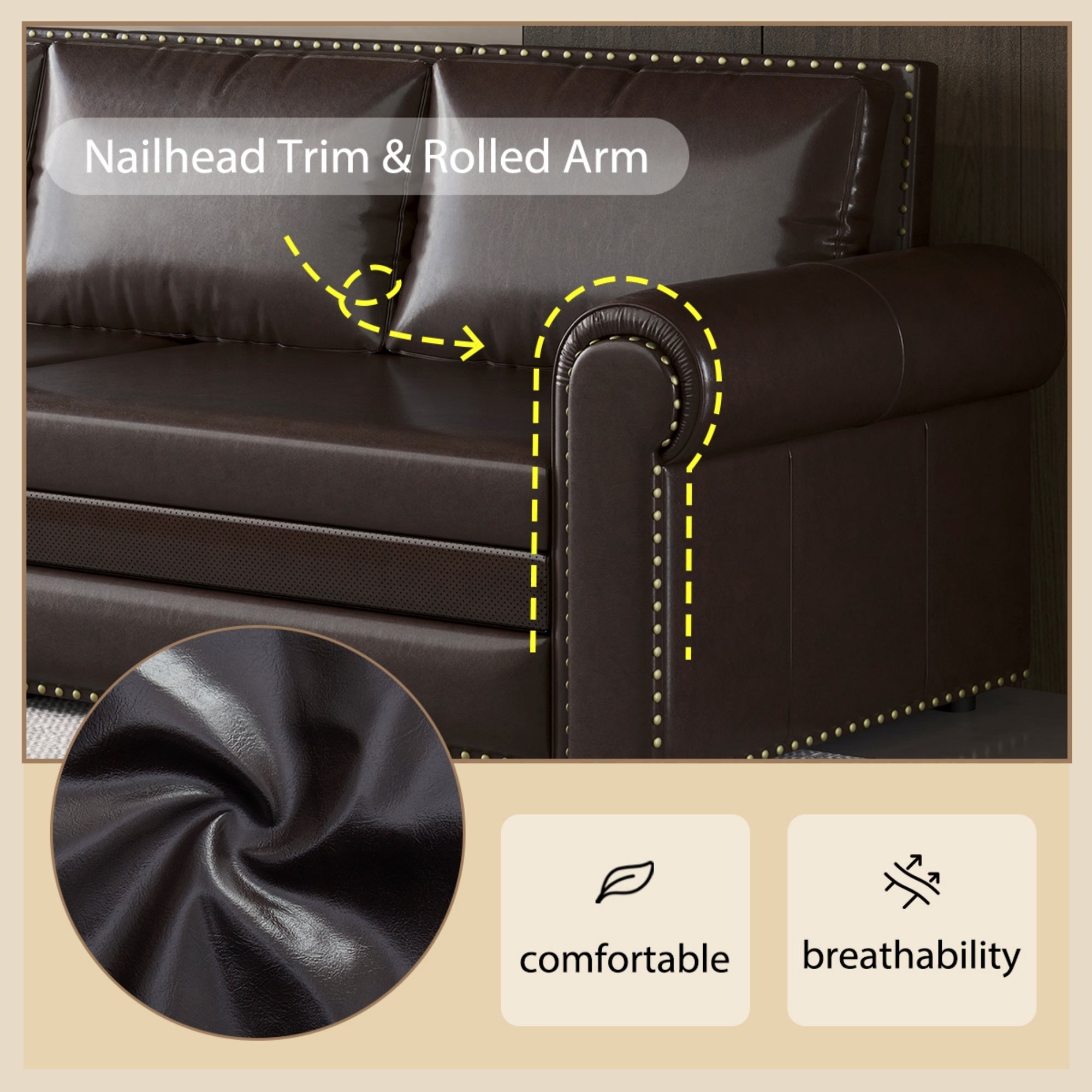 3-in-1 Faux Leather Convertible Sleeper Sofa Bed