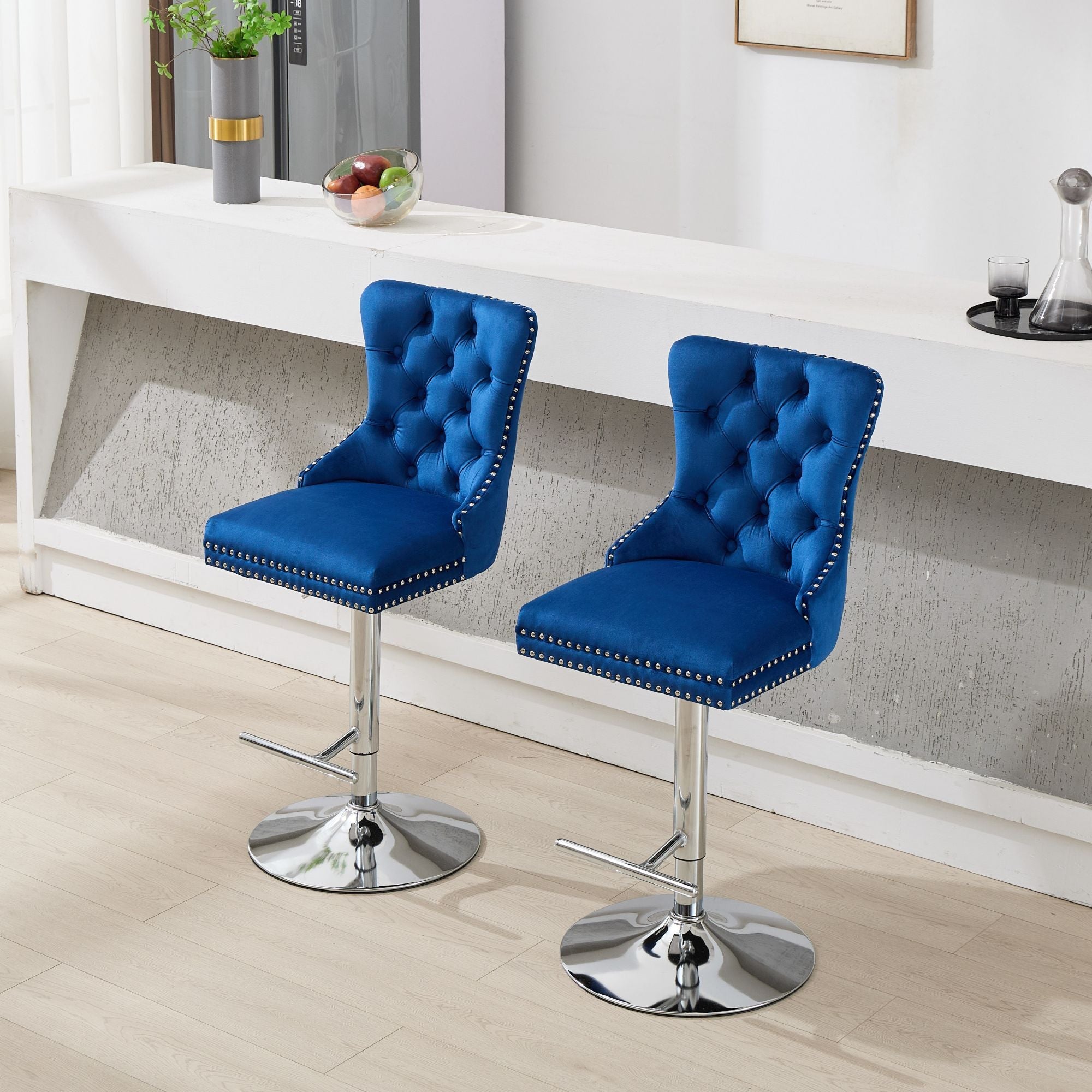 Modern Upholstered Swivel Velvet Barstools (Set of 2)