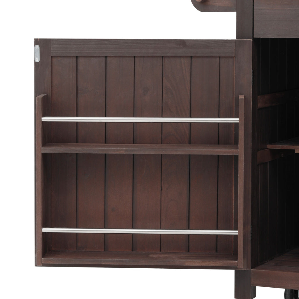 54.1" Outdoor Kitchen Island with High Shelf, Stainless Steel Top & Storage Cabinet