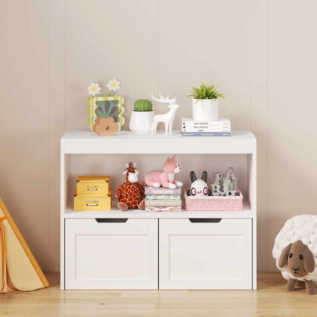 Toy Storage Cabinet  with Large Drawers and Open Shelves