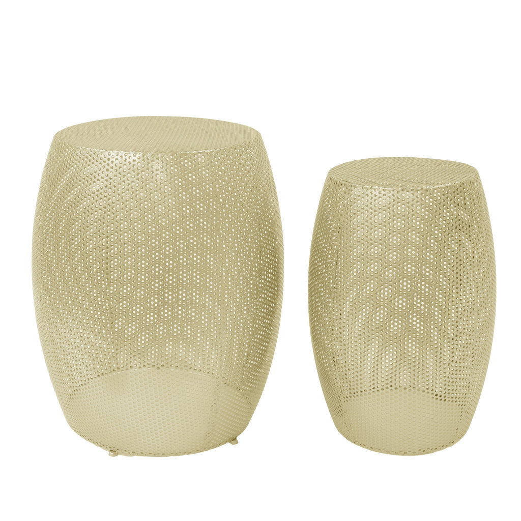 Modern Gold Round Metal Hollow Side Table Set
