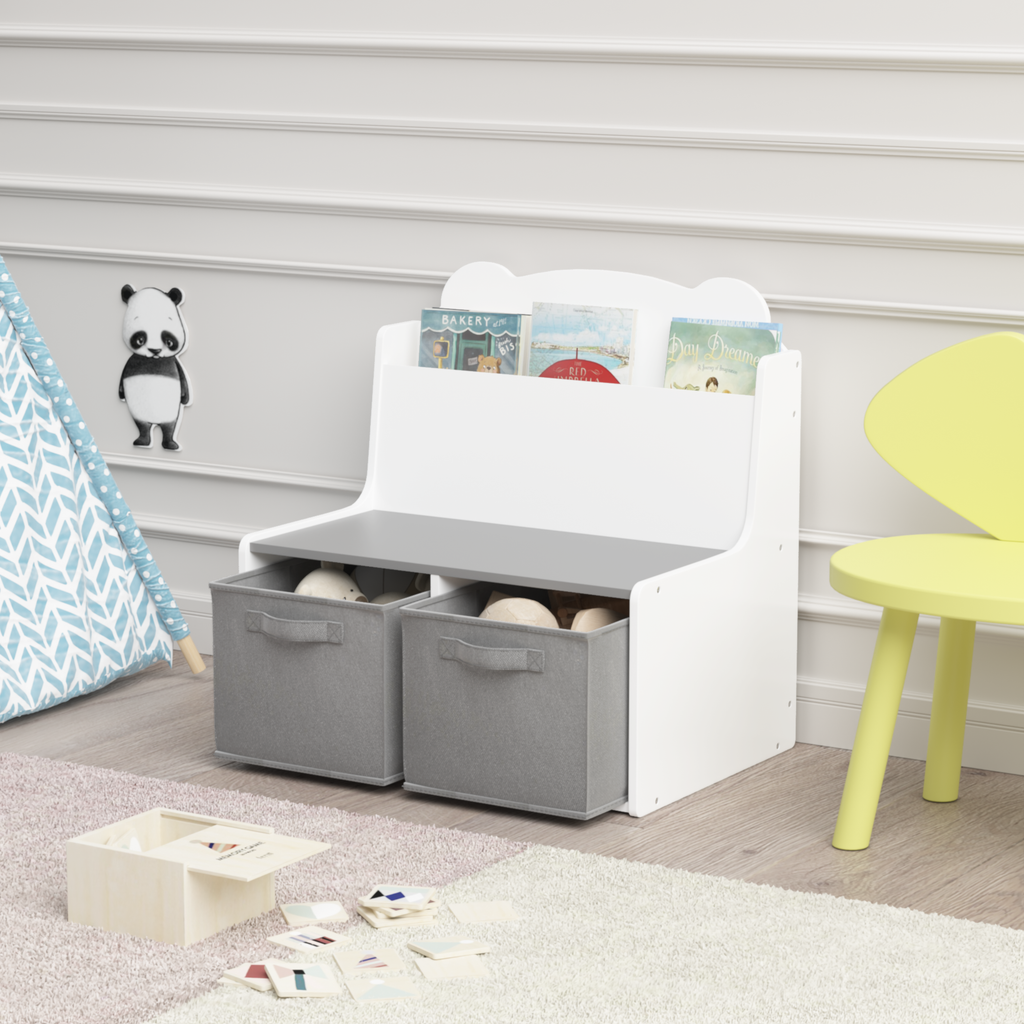 Kids Bookshelf with Storage Bins Wooden Bookcase