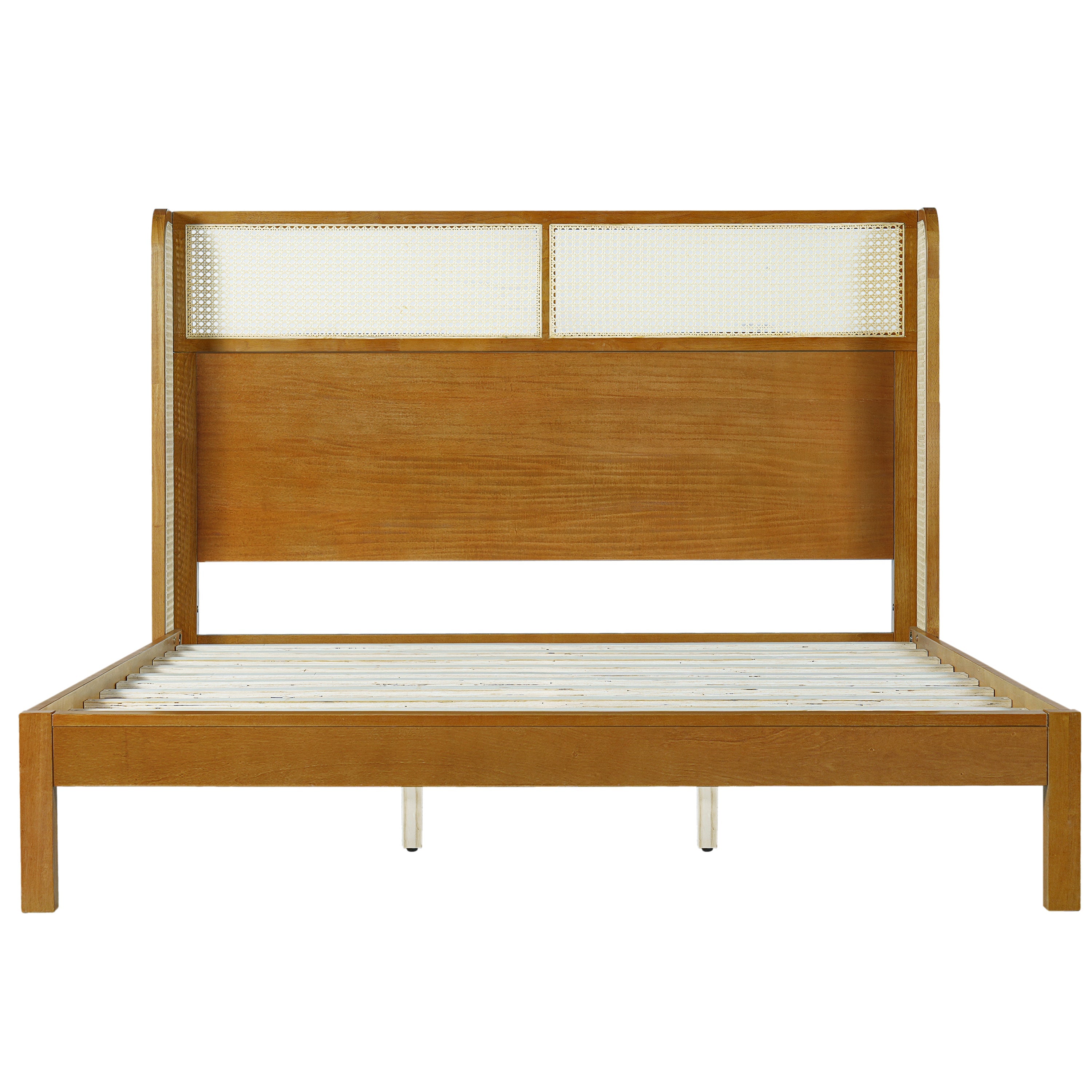Mid Century Modern Bed With Natural Color Headboard