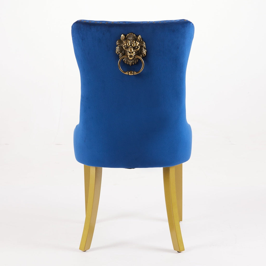 Mid-Century Velvet Dining Chairs with Lion Head Pull Ring (Set of 2)