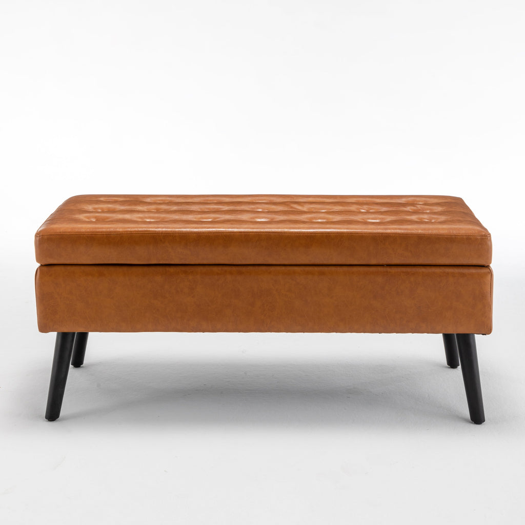 Brown PU Leather Storage Bench