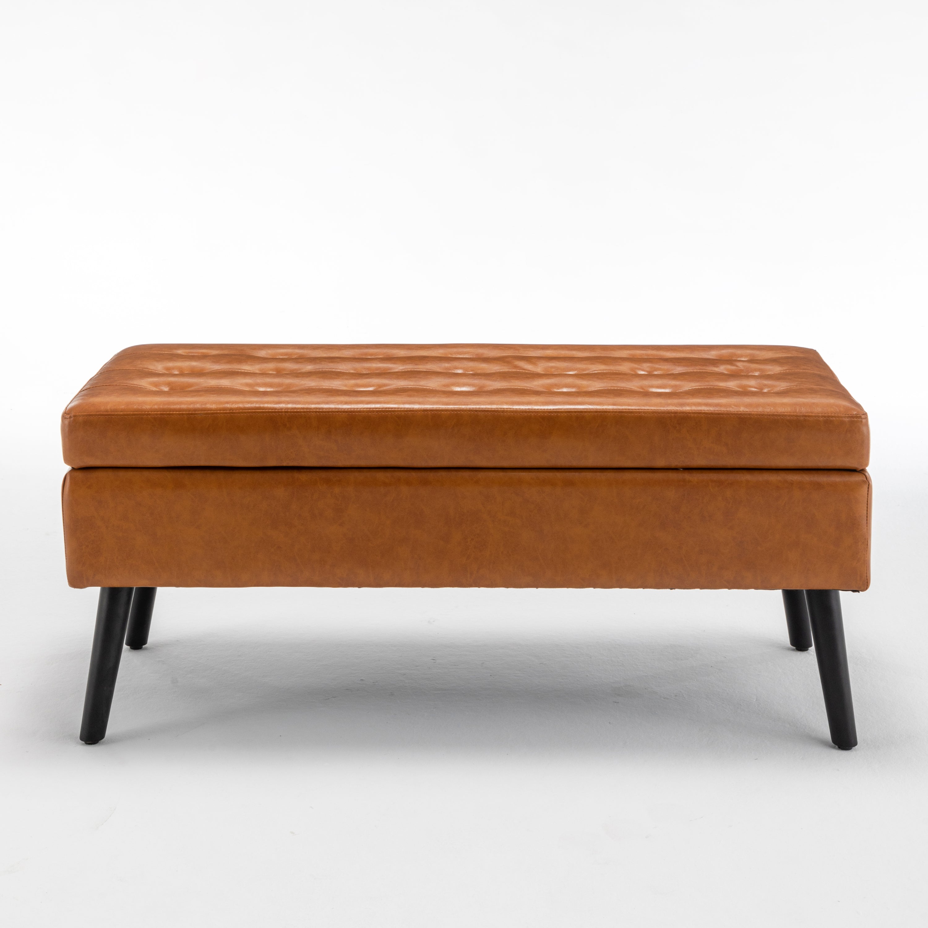 Brown PU Leather Storage Bench