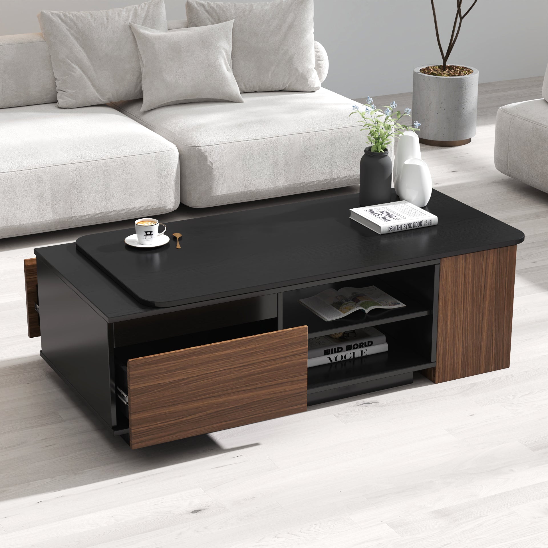 Extendable Length Adjustable Wood Coffee Table