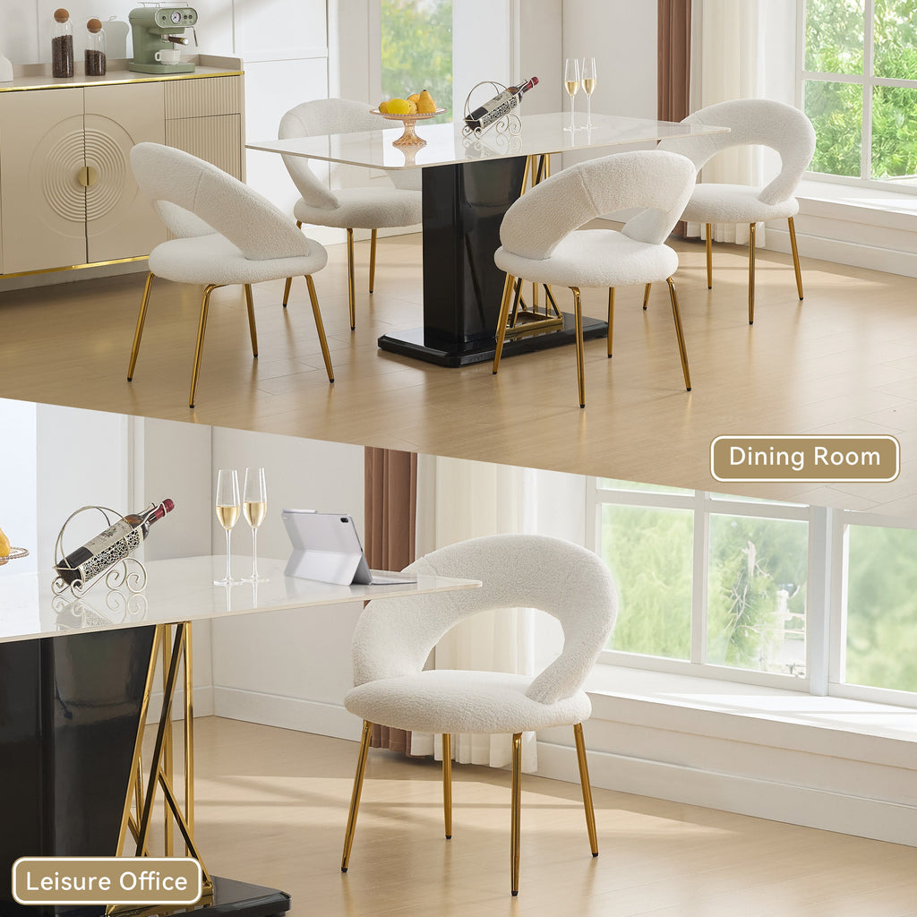 Velvet/Teddy Fabric Dining Chairs with Curved Backrest