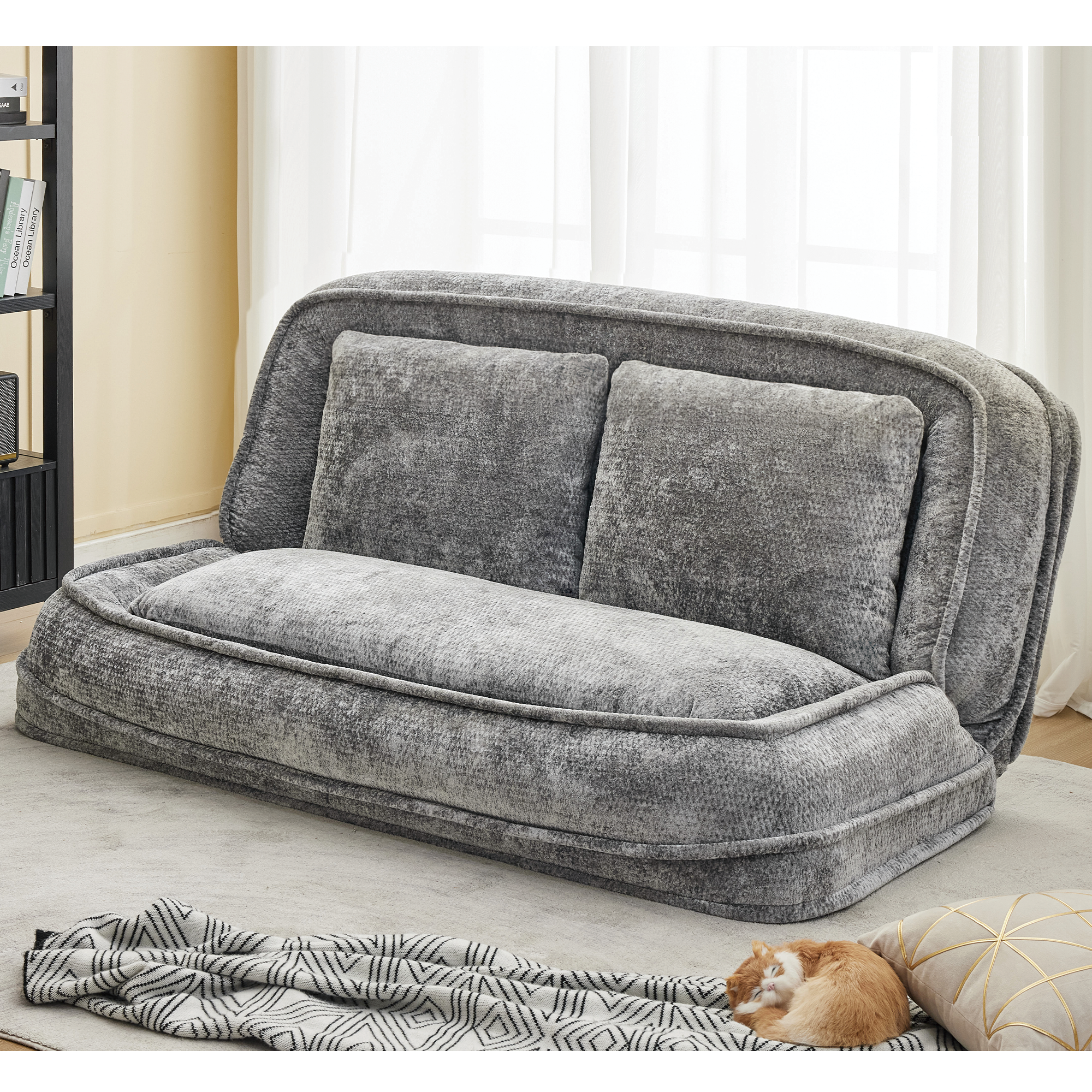 2-in-1 Extra Large Chenille Floor Couch Loveseat for Humans & Dogs