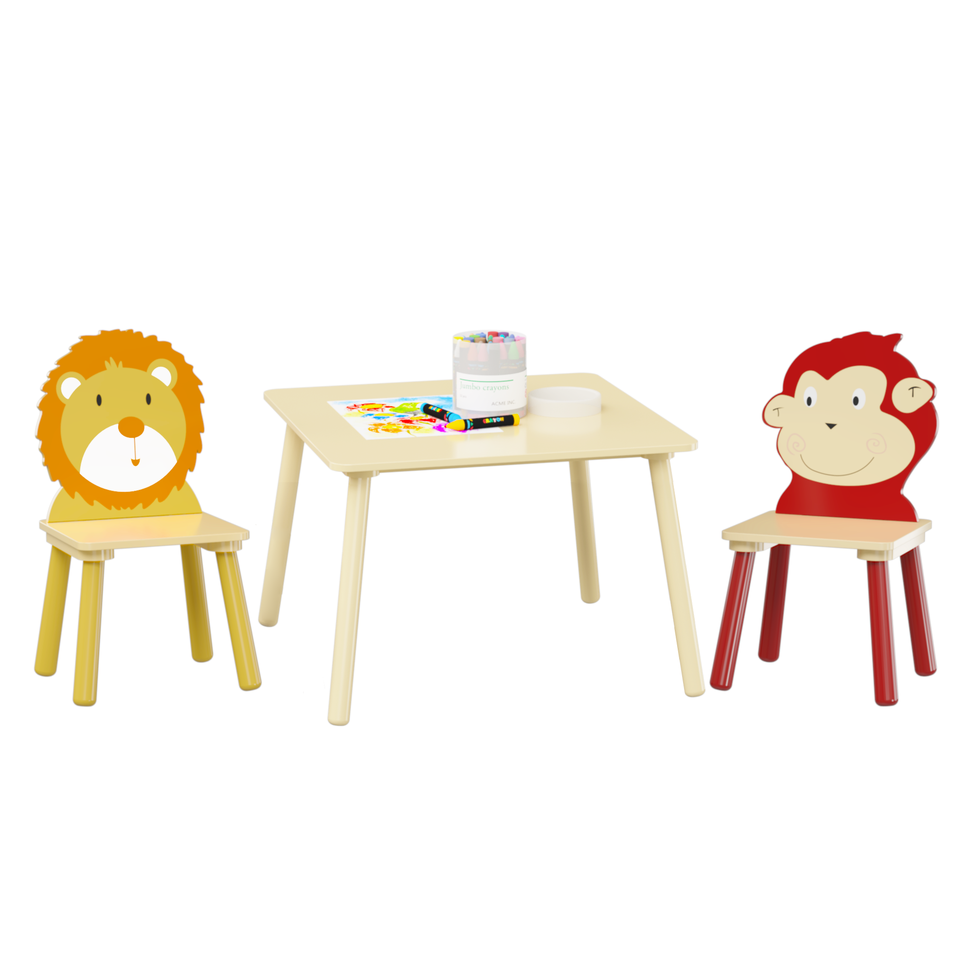 Kids Wooden Table and 2 Chairs Set