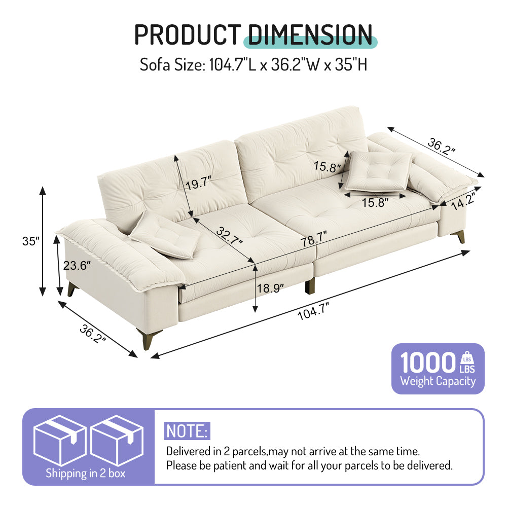 104.7 ' Modern 4-Seat Cloud Sofa with Wide Removable Armrests