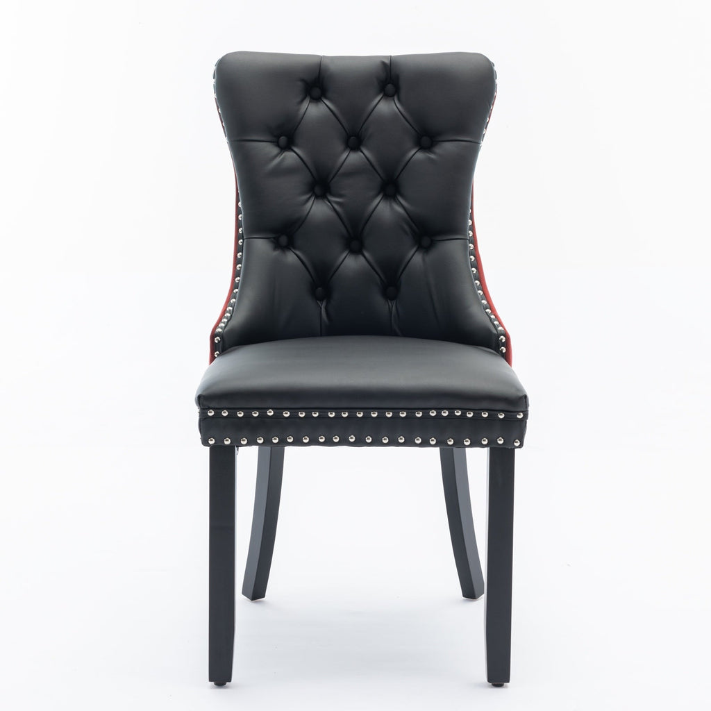 Tufted Solid Wood PU Upholstered Dining Chair with Wood Legs (Set of 2)