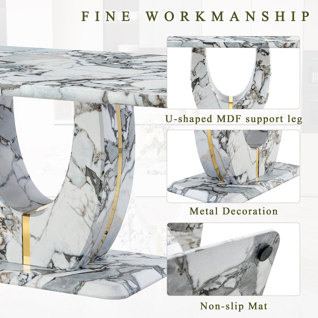 Modern 63'' Imitation Marble Dining Table for 4-6 people