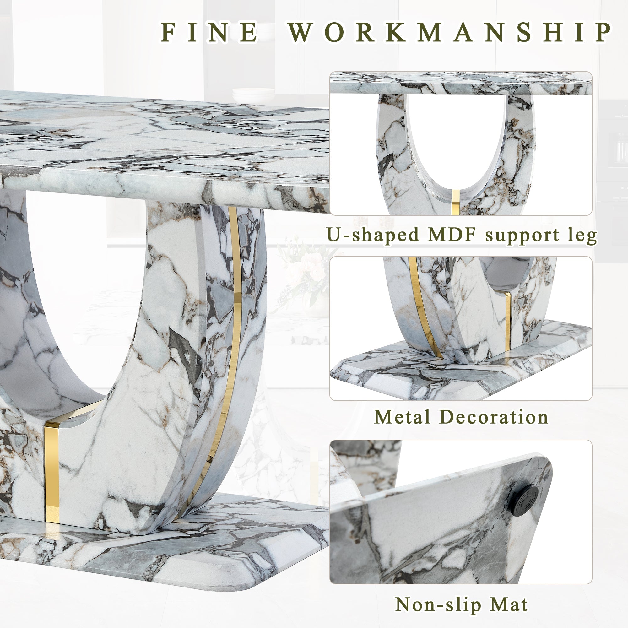 Modern 63'' Imitation Marble Dining Table for 4-6 people