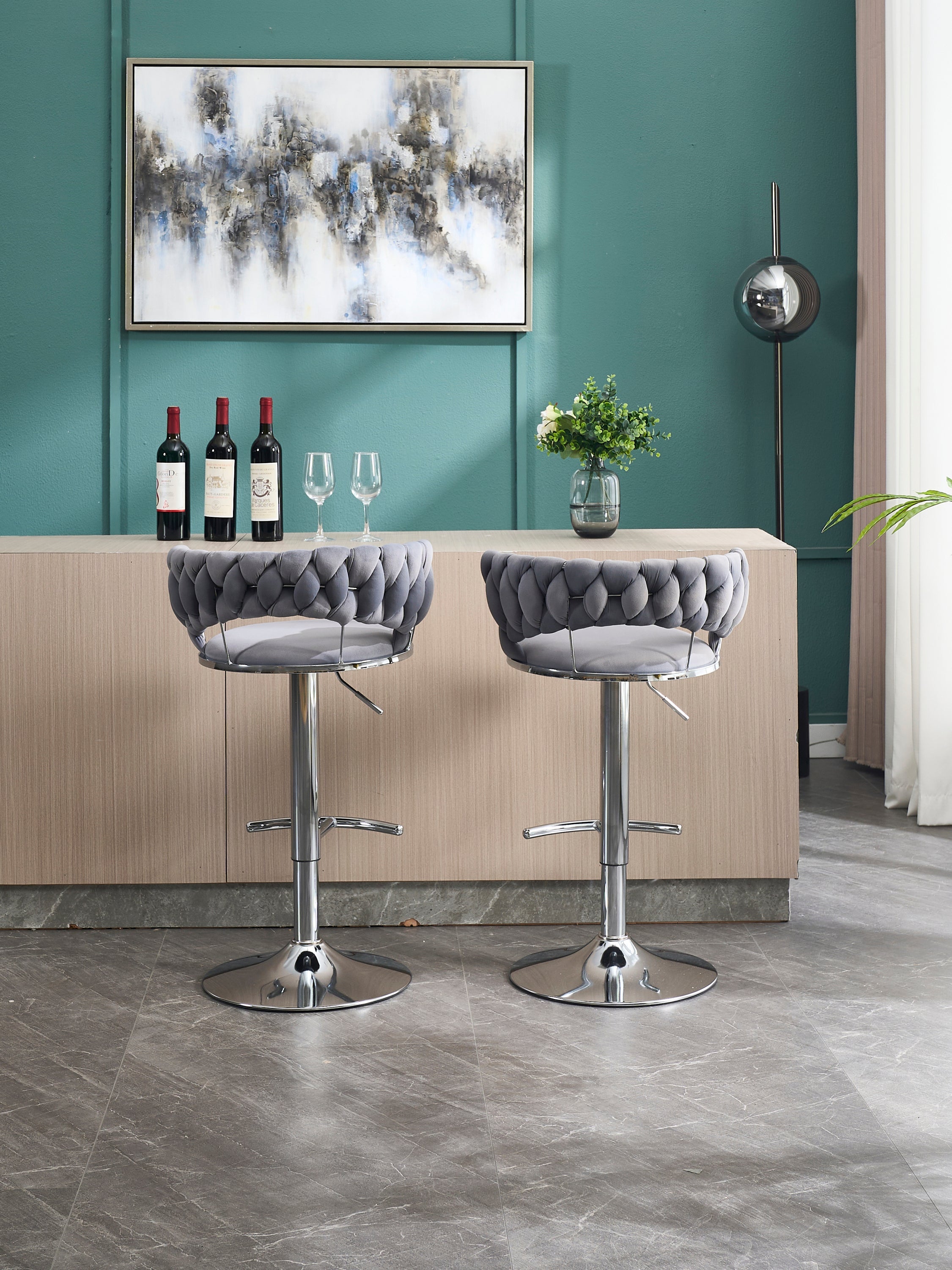 2PCS Metal Bar Stools with Chrome Footrest and Base