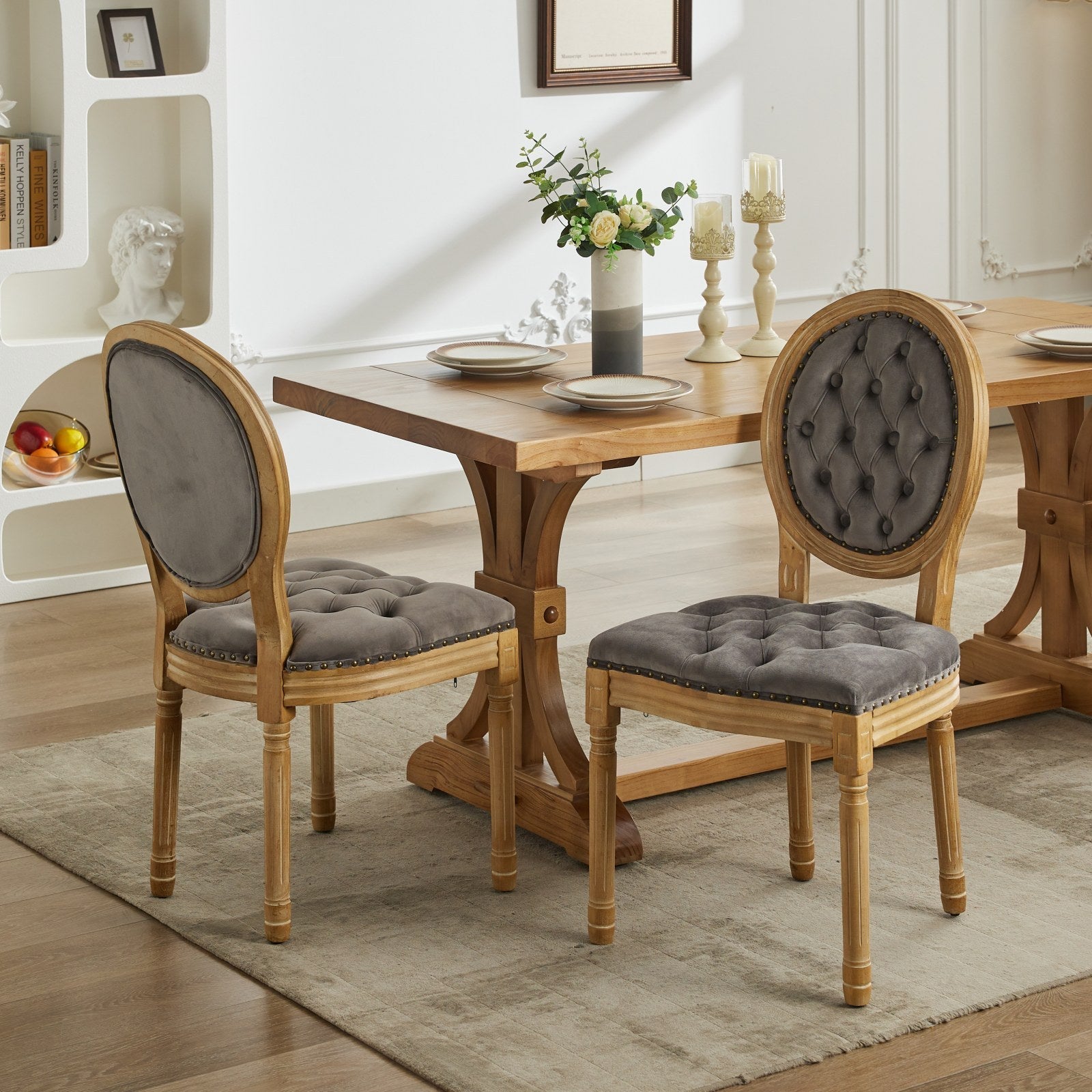 French Style Antique Painting PU Dining Chairs (Set of 2)