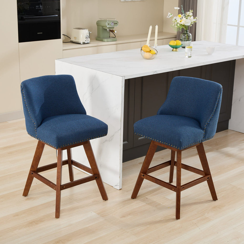 Upholstered Swivel Counter Height Bar Stools with Nailhead Trim (Set of 2)