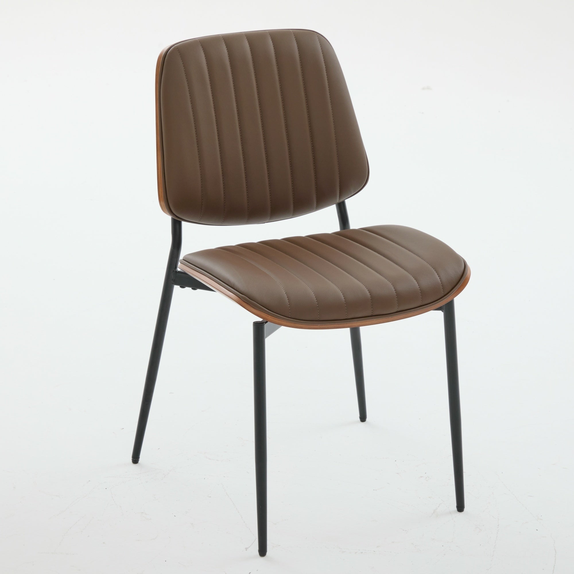 Mid Century Modern Retro Faux Leather Dining Chairs with Walnut Bentwood (Set of 2)