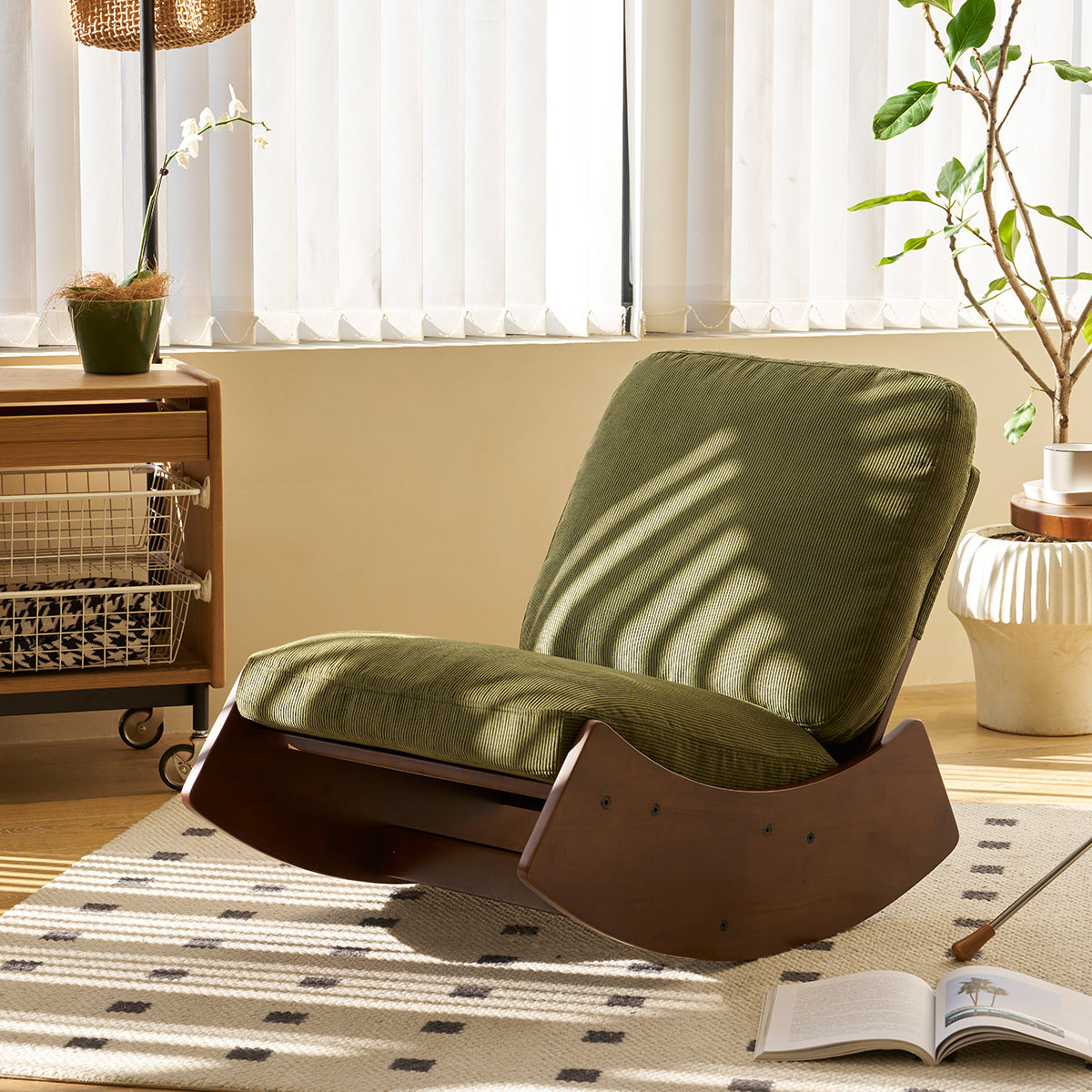 Corduroy Glider Rocking Chair with Solid Wood Frame