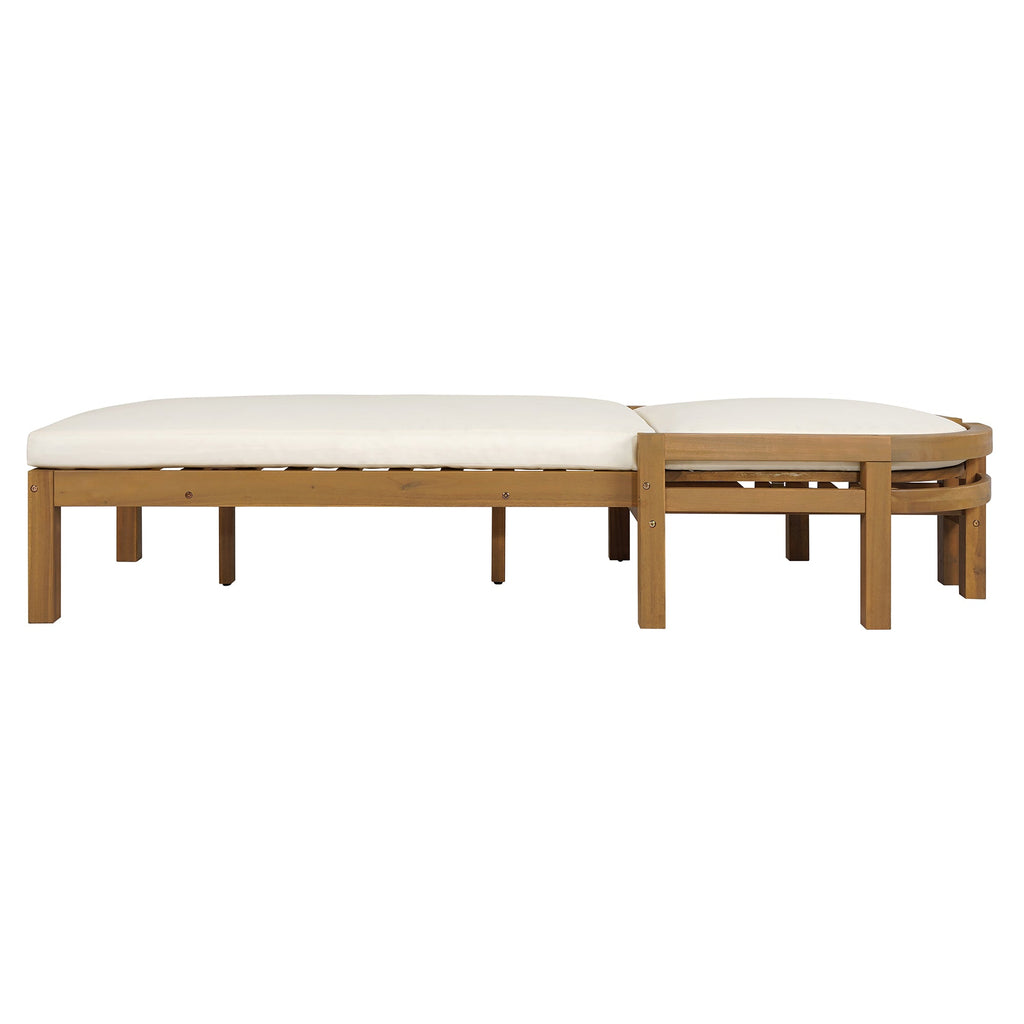 Acacia Wood Chaise Lounge Chairs 5-Position Adjustable Backrest for Patio Poolside