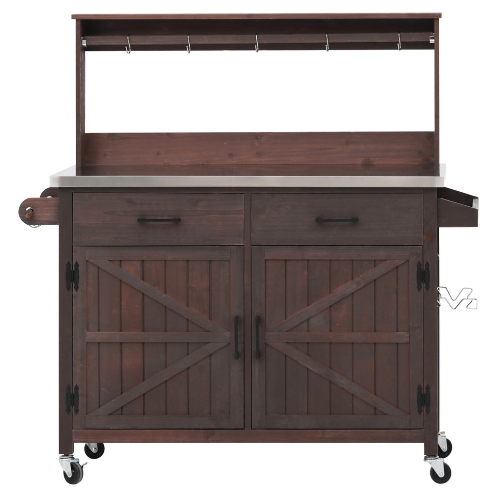 54.1" Outdoor Kitchen Island with High Shelf, Stainless Steel Top & Storage Cabinet