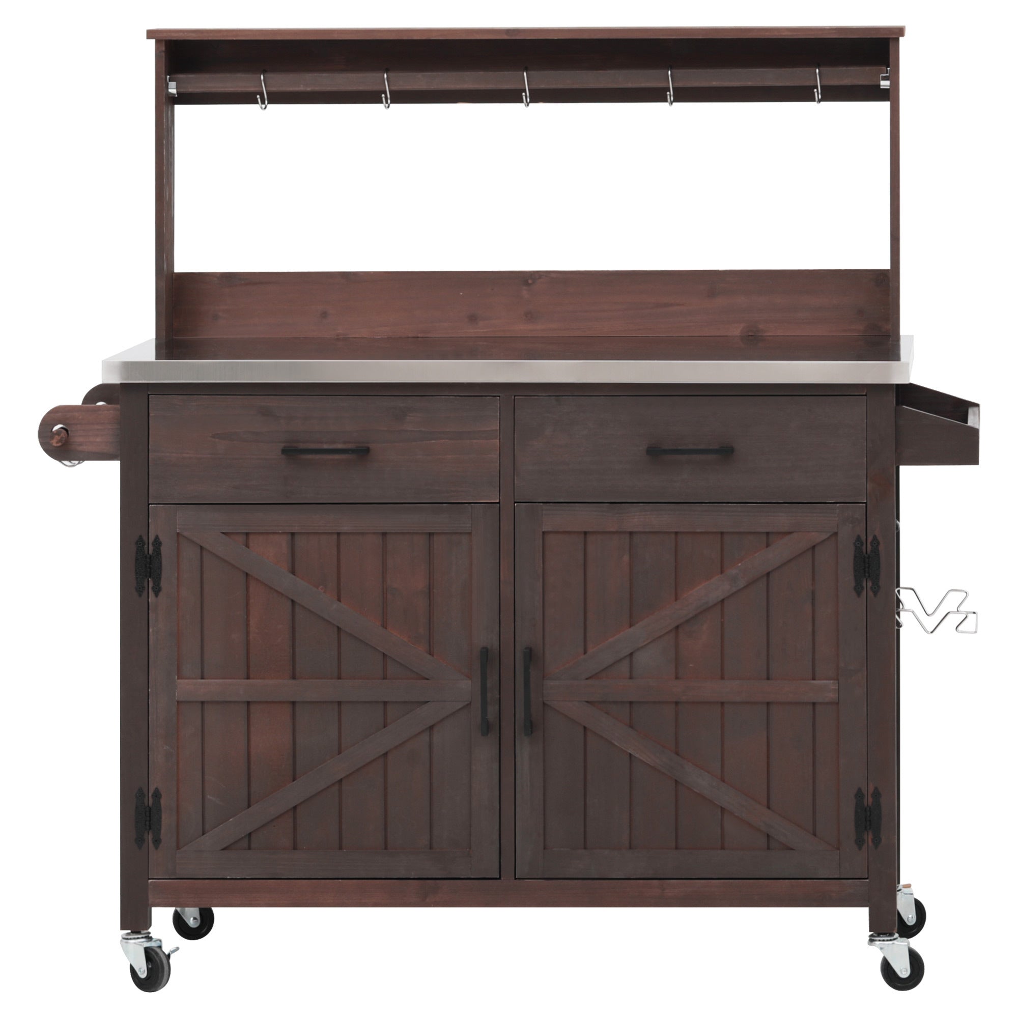 54.1" Outdoor Kitchen Island with High Shelf, Stainless Steel Top & Storage Cabinet