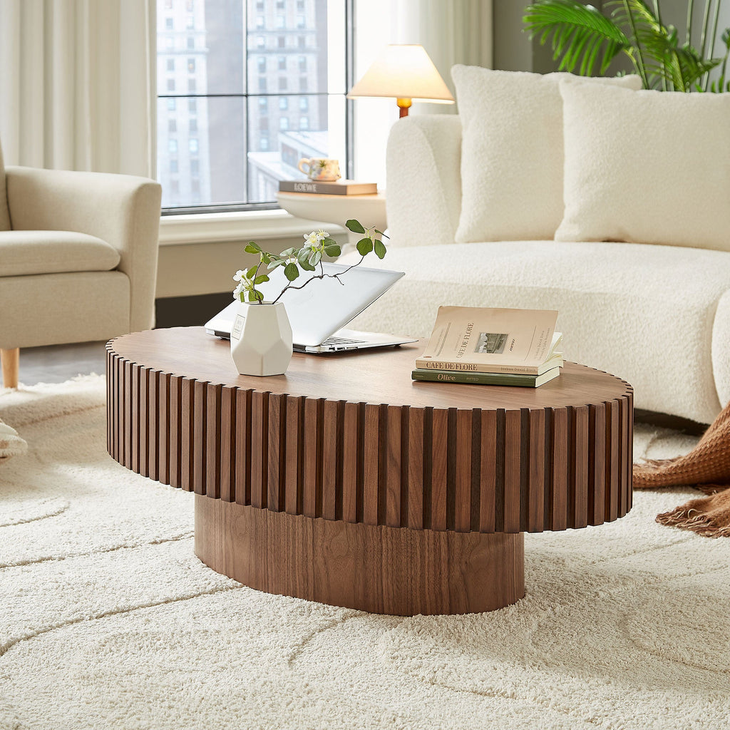 43.70 Inch Modern Handcraft Drum and Oval Coffee Table