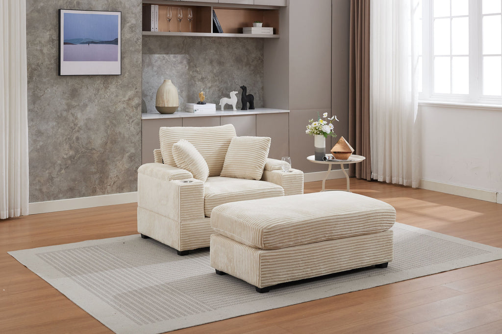 Corduroy Upholstered Chaise Lounge Sofa with Handrail Storage