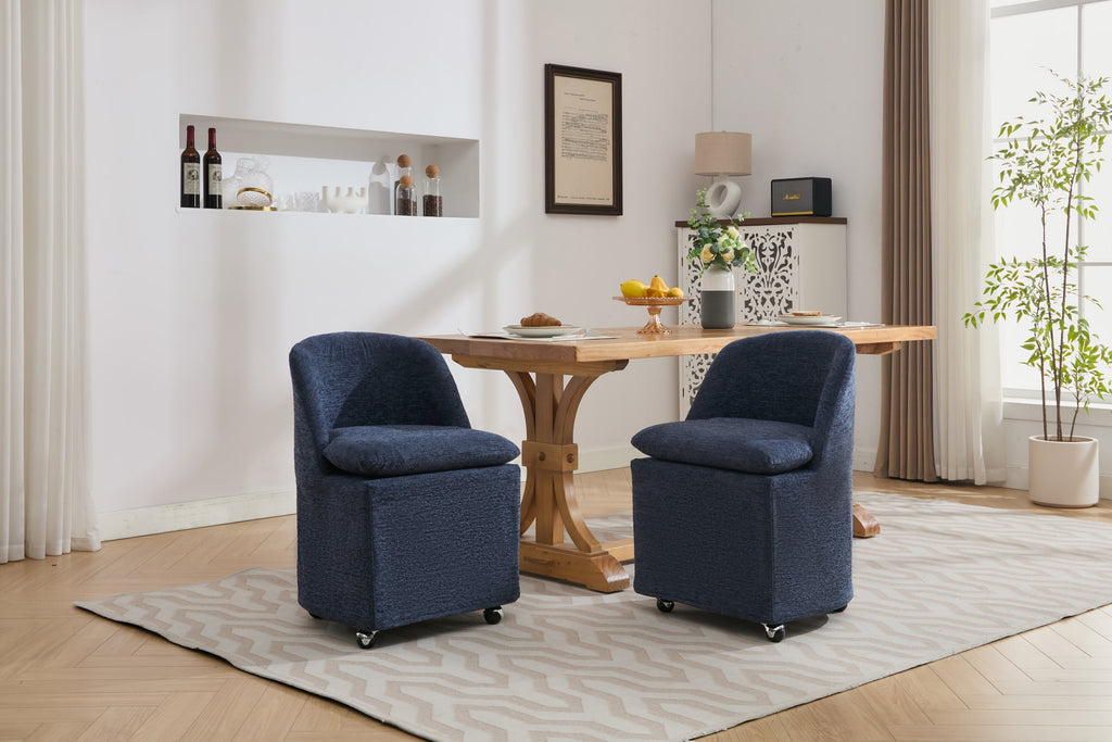 Chenille Fabric Dining Chairs with Universal Wheels