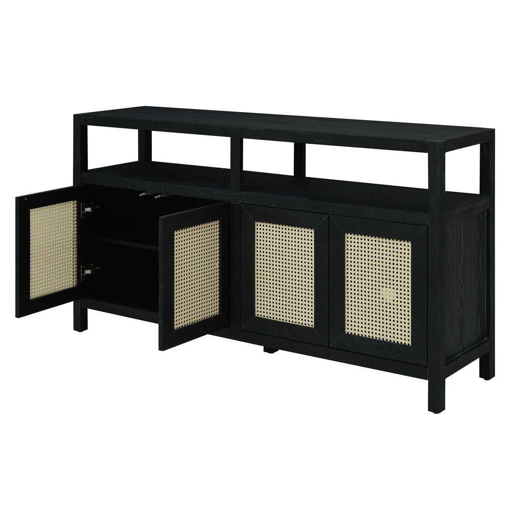 Bohemian Style Rattan Storage Cabinet with 3-position Adjustable Shelves