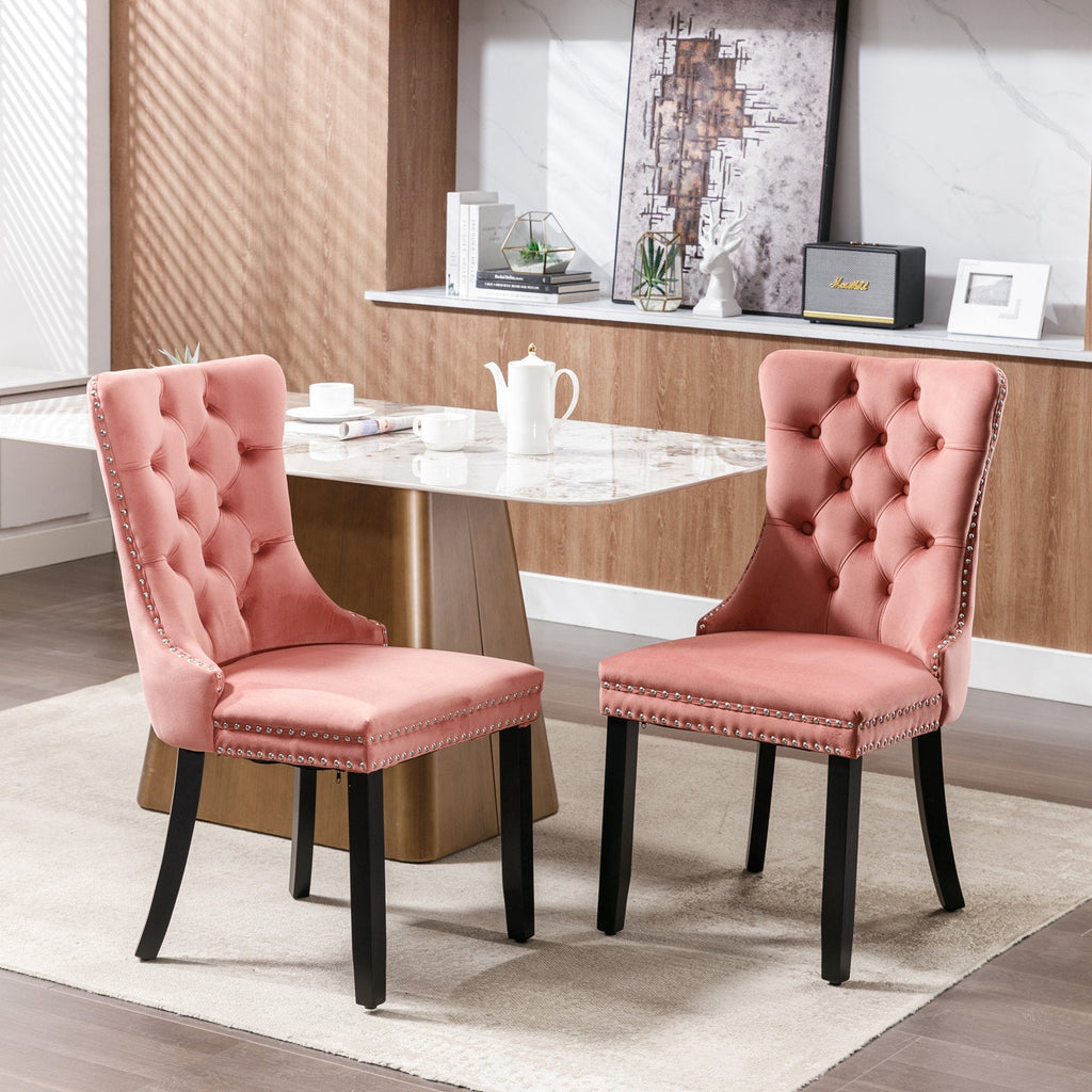 Modern High-end Tufted Solid Wood Velvet Dining Chair(Set of 2)