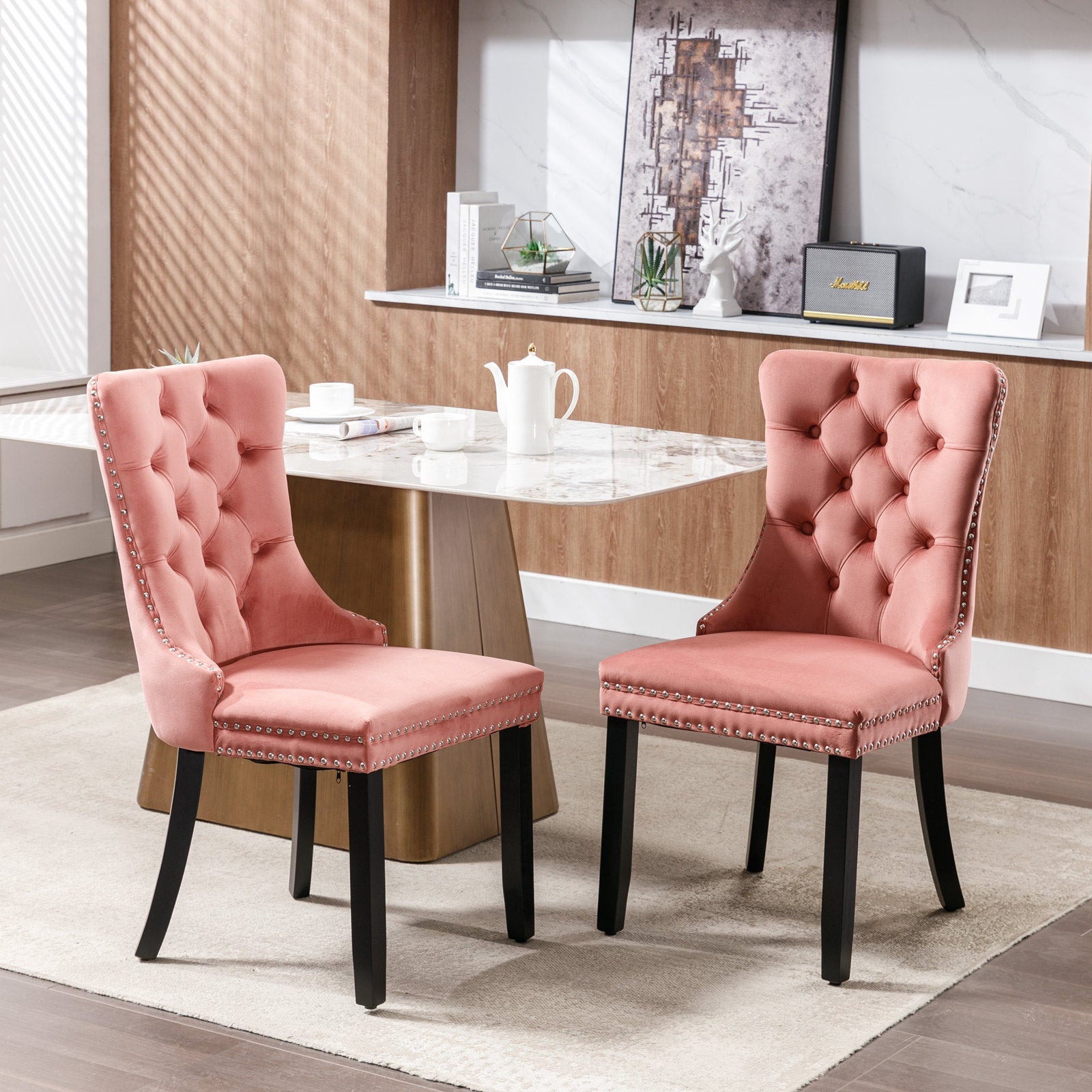 Modern High-end Tufted Solid Wood Velvet Dining Chair(Set of 2)
