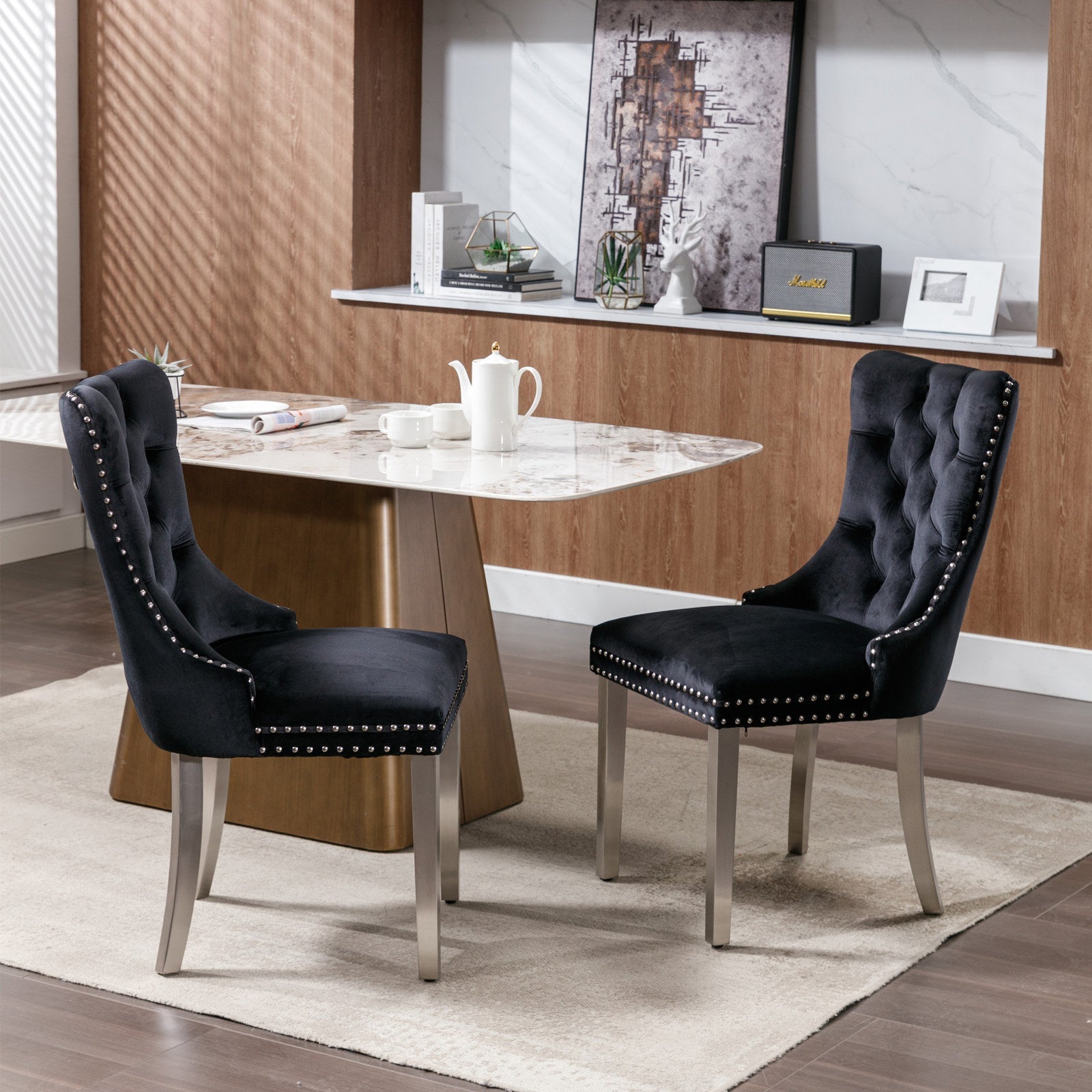 Modern High-end Tufted Solid Wood Velvet Dining Chairs (Set of 2)