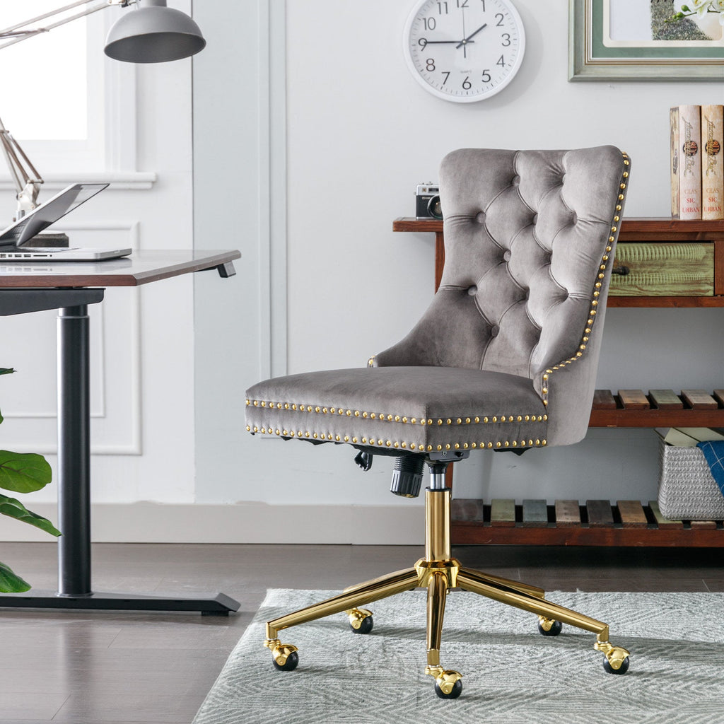 Adjustable Velvet Upholstered Tufted Button Home Office Chair
