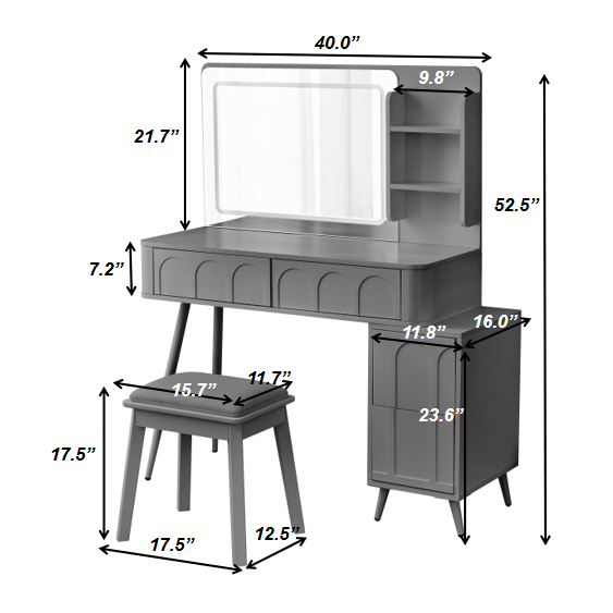 Modern Makeup Vanity Desk with LED Lights and Mirror