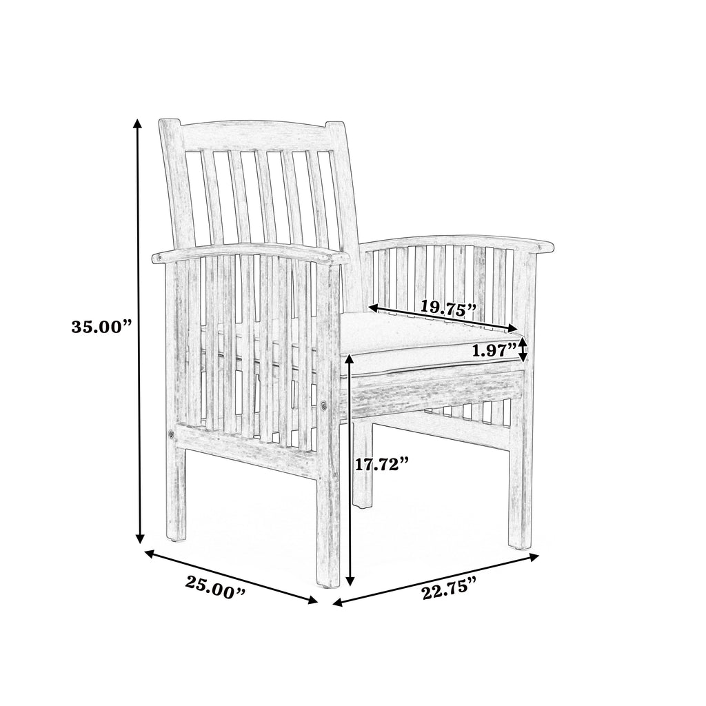 Outdoor 2PCS Acacia Wood Dining Chair Set with Cushions