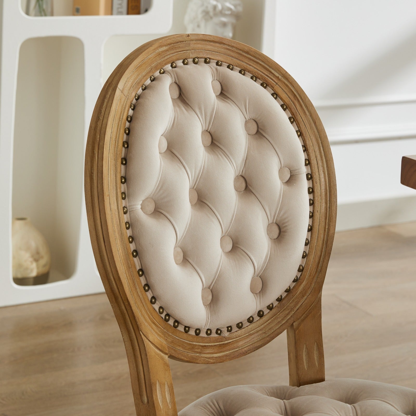 French Style Solid Wood Frame Velvet Dining Chairs (Set of 2)