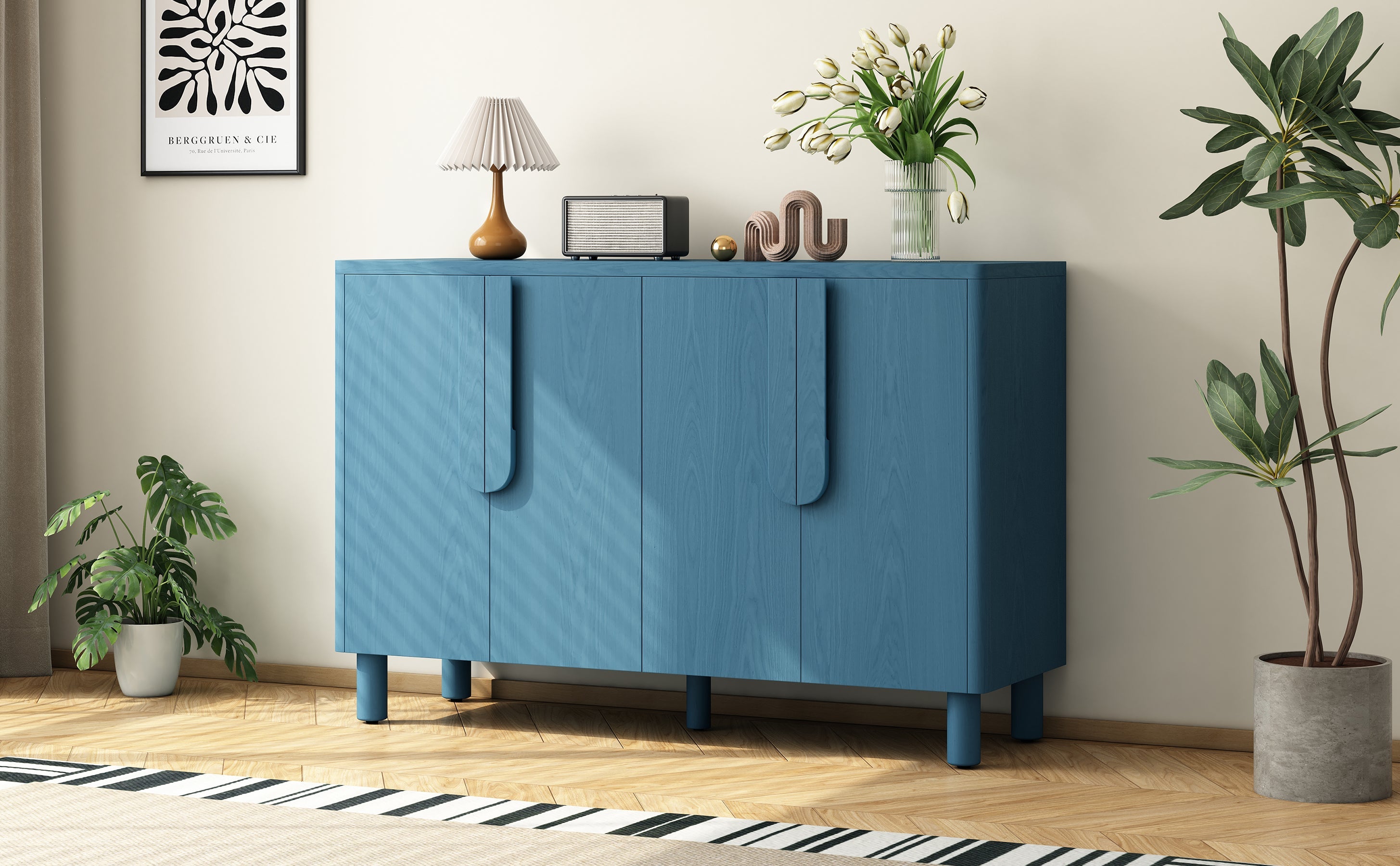 Wood Storage Cabinet with Unique Arc Handles