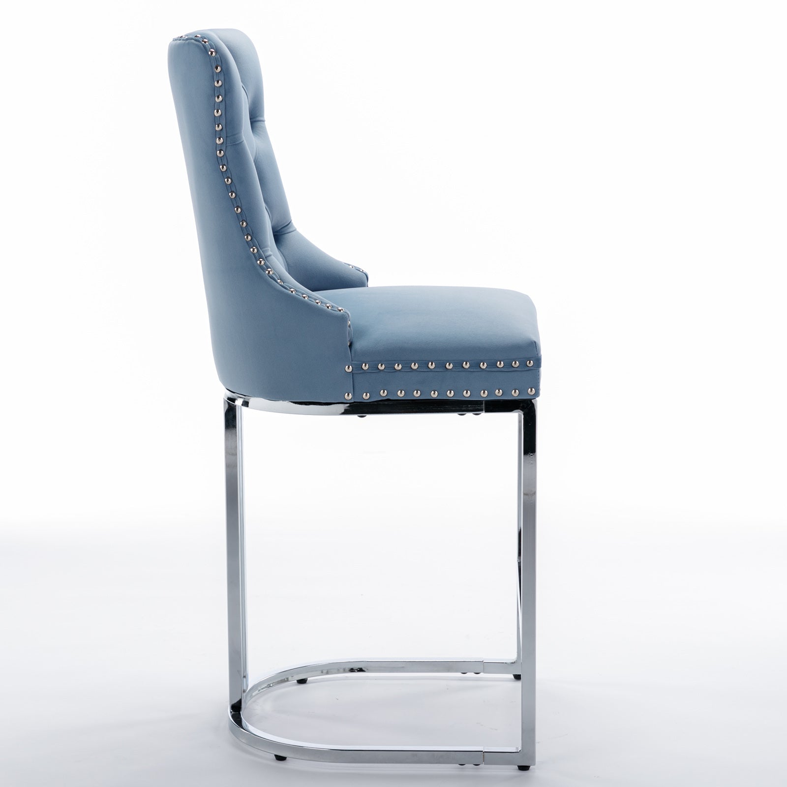 Luxury Elegant Nailhead Trim Tufted Velvet Bar Stools (Set of 2)