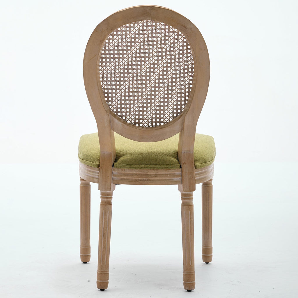 French Style Solid Wood Frame Linen Fabric Dining Chair (Set of 2)