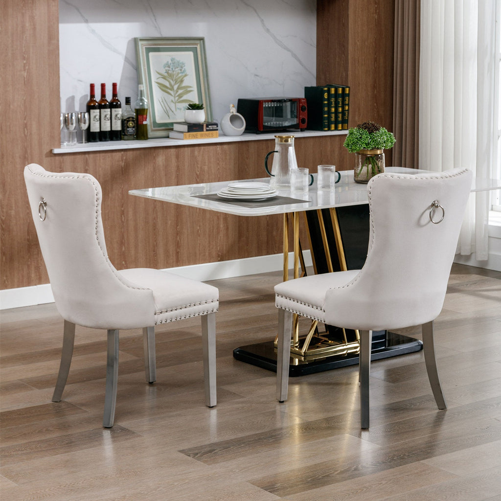 Modern High-end Tufted Solid Wood Velvet Dining Chairs (Set of 2)