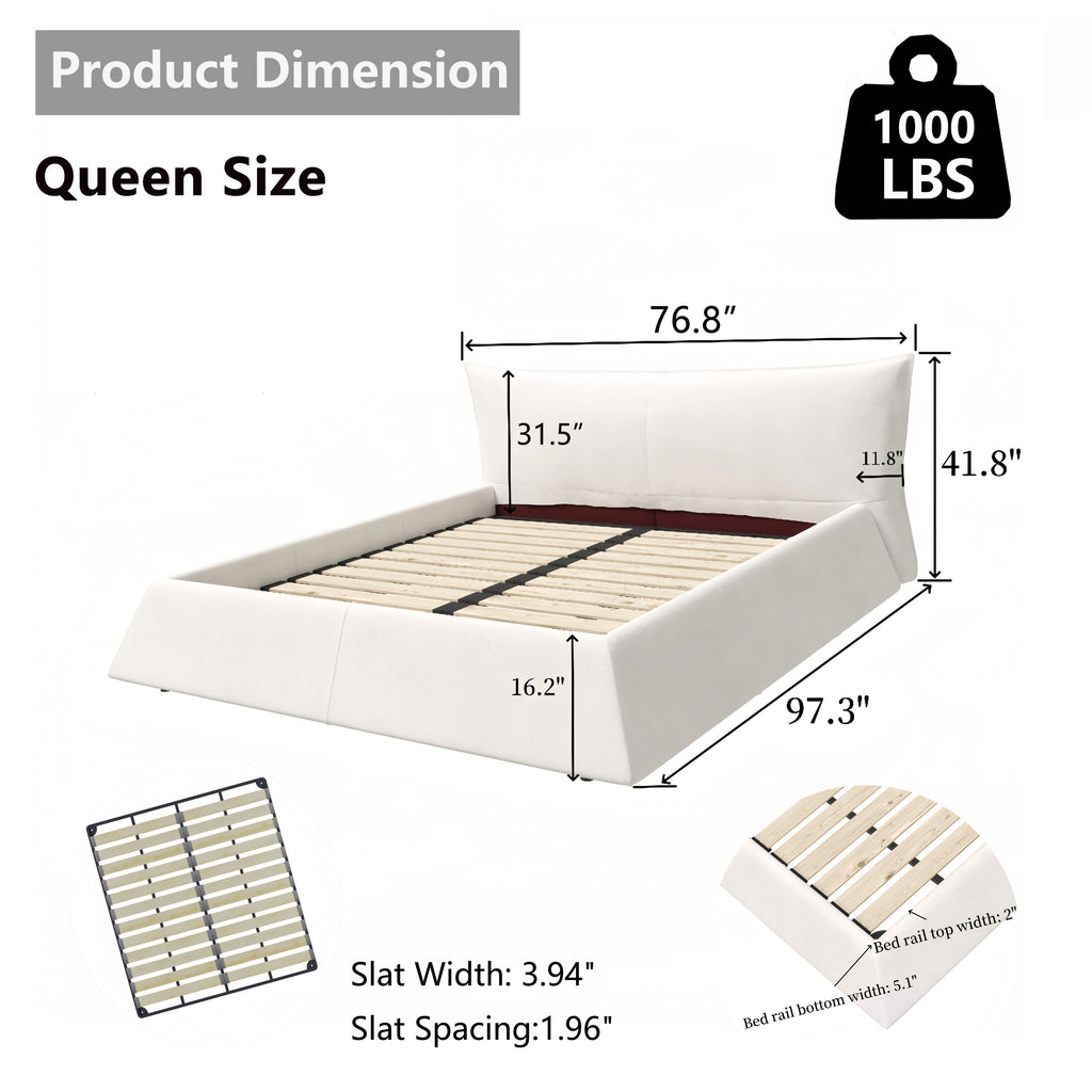 Queen Size Upholstered Platform Bed with Velvet Headboard