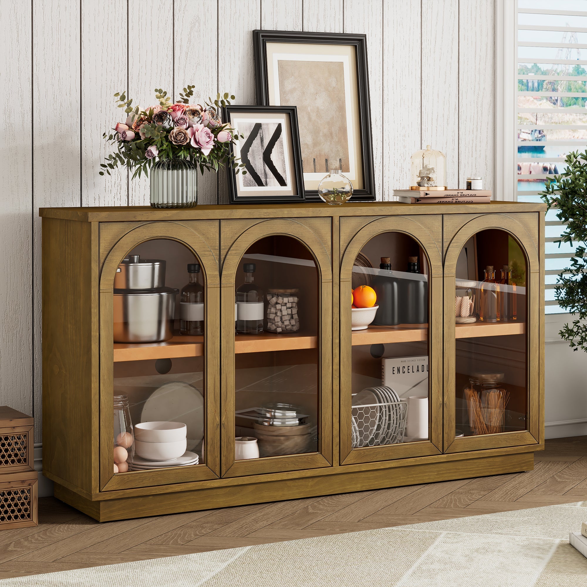 4-Door Large Arched Buffet  Storage Cabinet