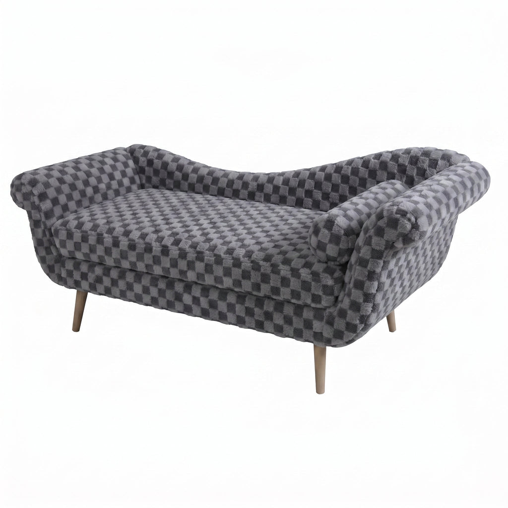 Classic Diamond Pattern Fabric Paired with Elegant Scroll Arms