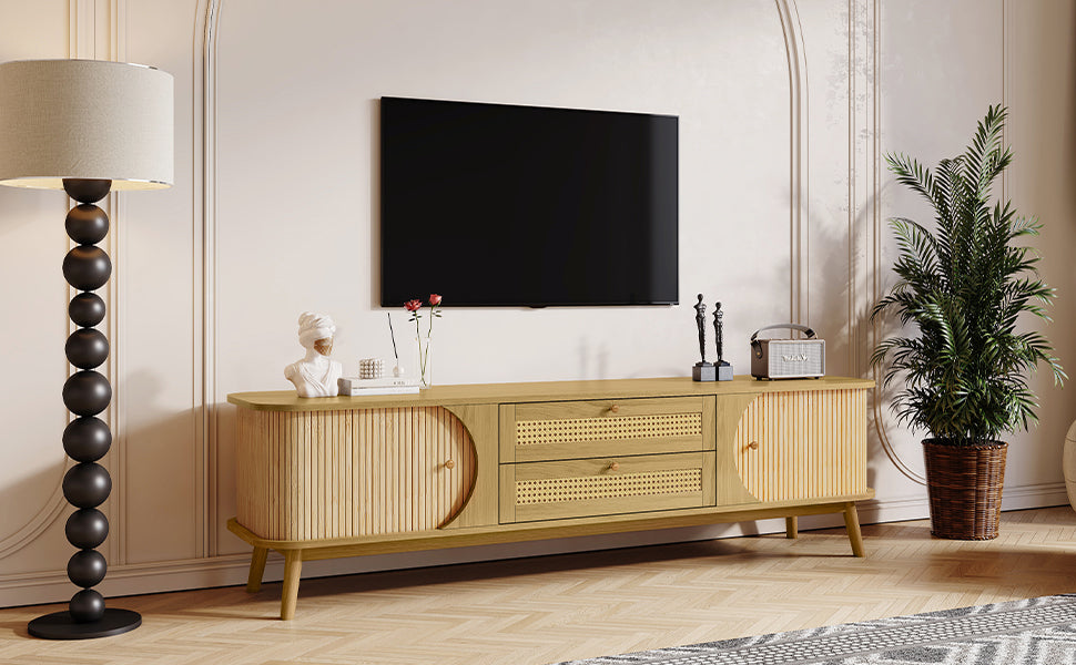 Modern Farmhouse Rattan TV Stand  Up to 75''