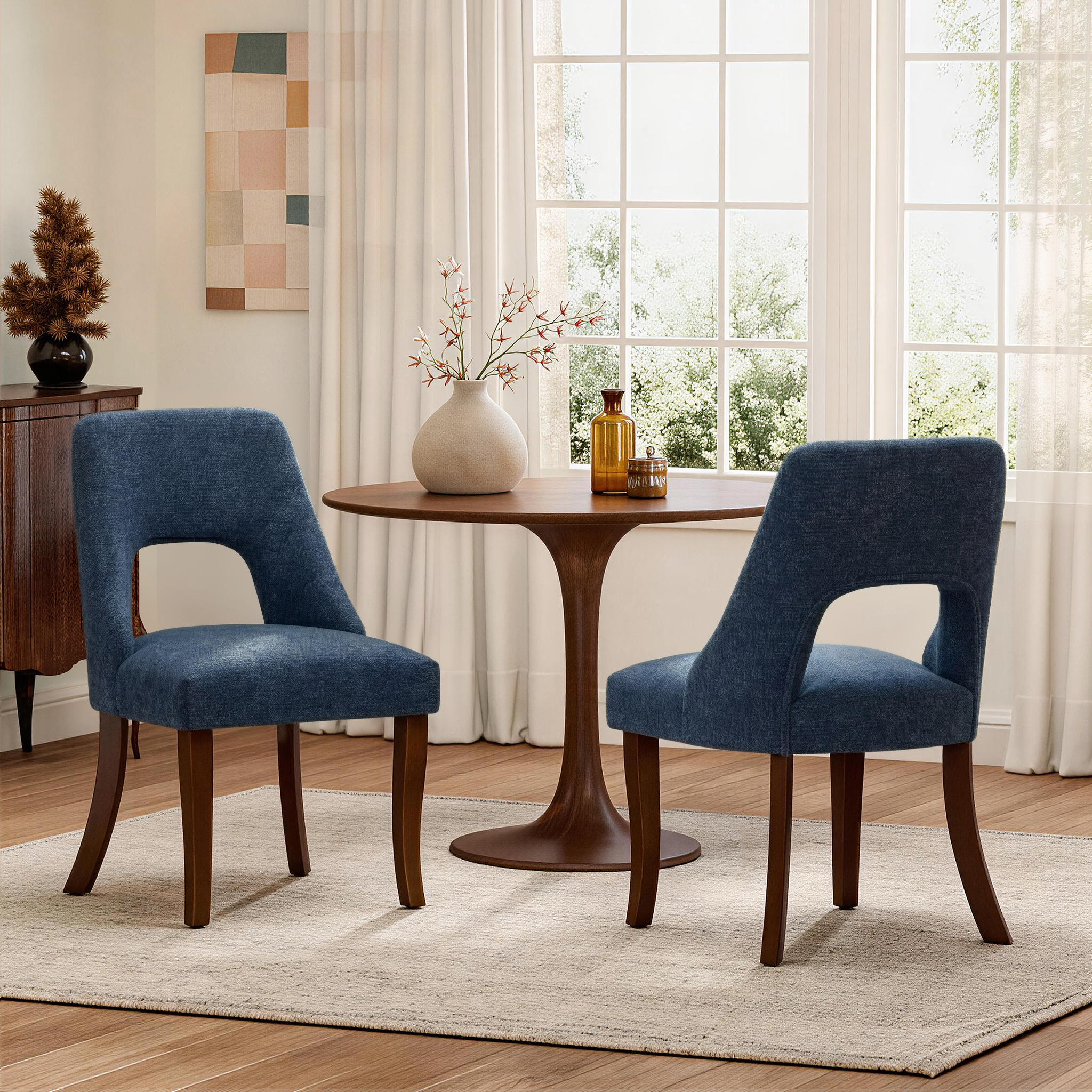 Chenille Elegant Tufted Club Dining Room Chairs (Set of 2)