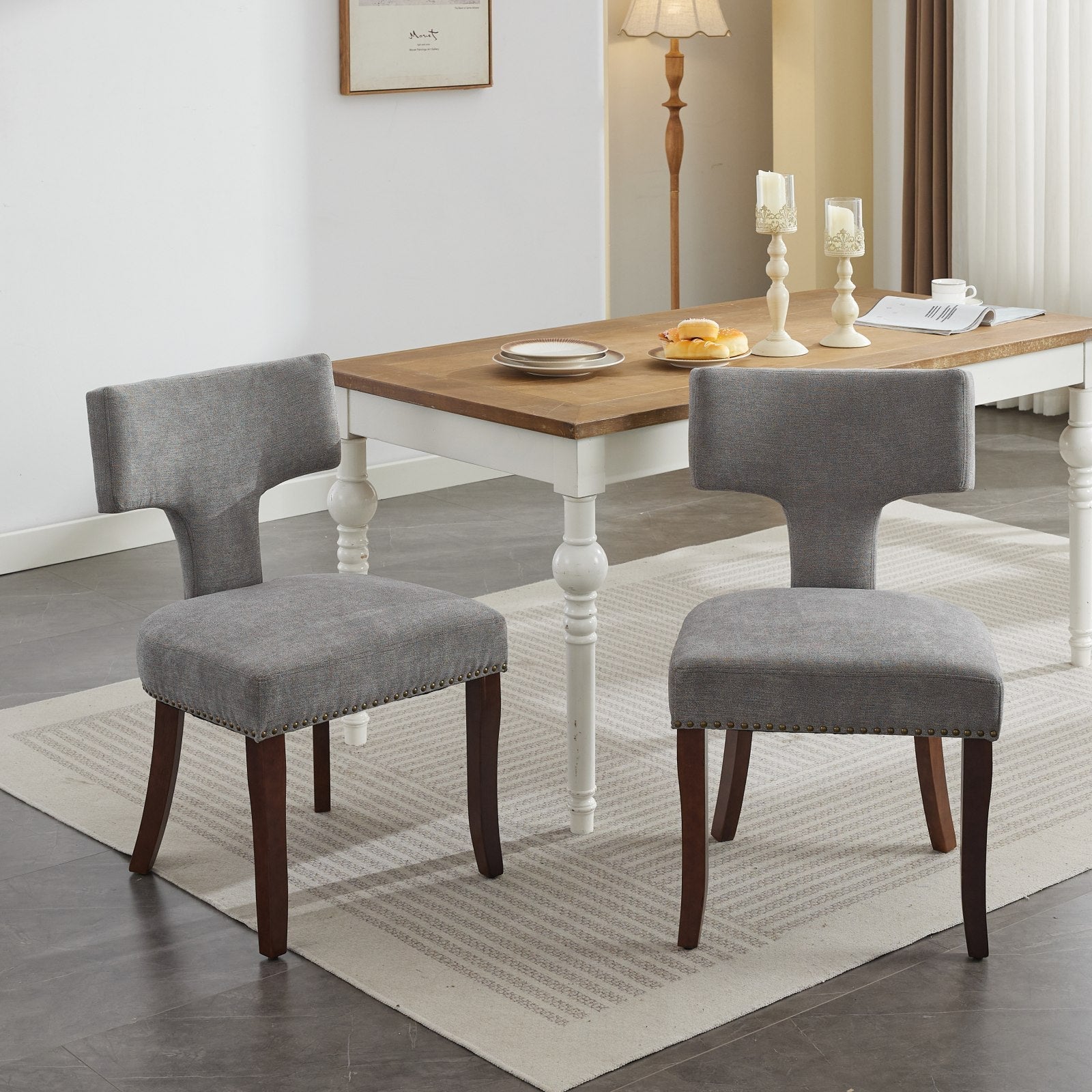 Mid Century Farmhouse Linen Fabric Dining Chairs (Set of 2)
