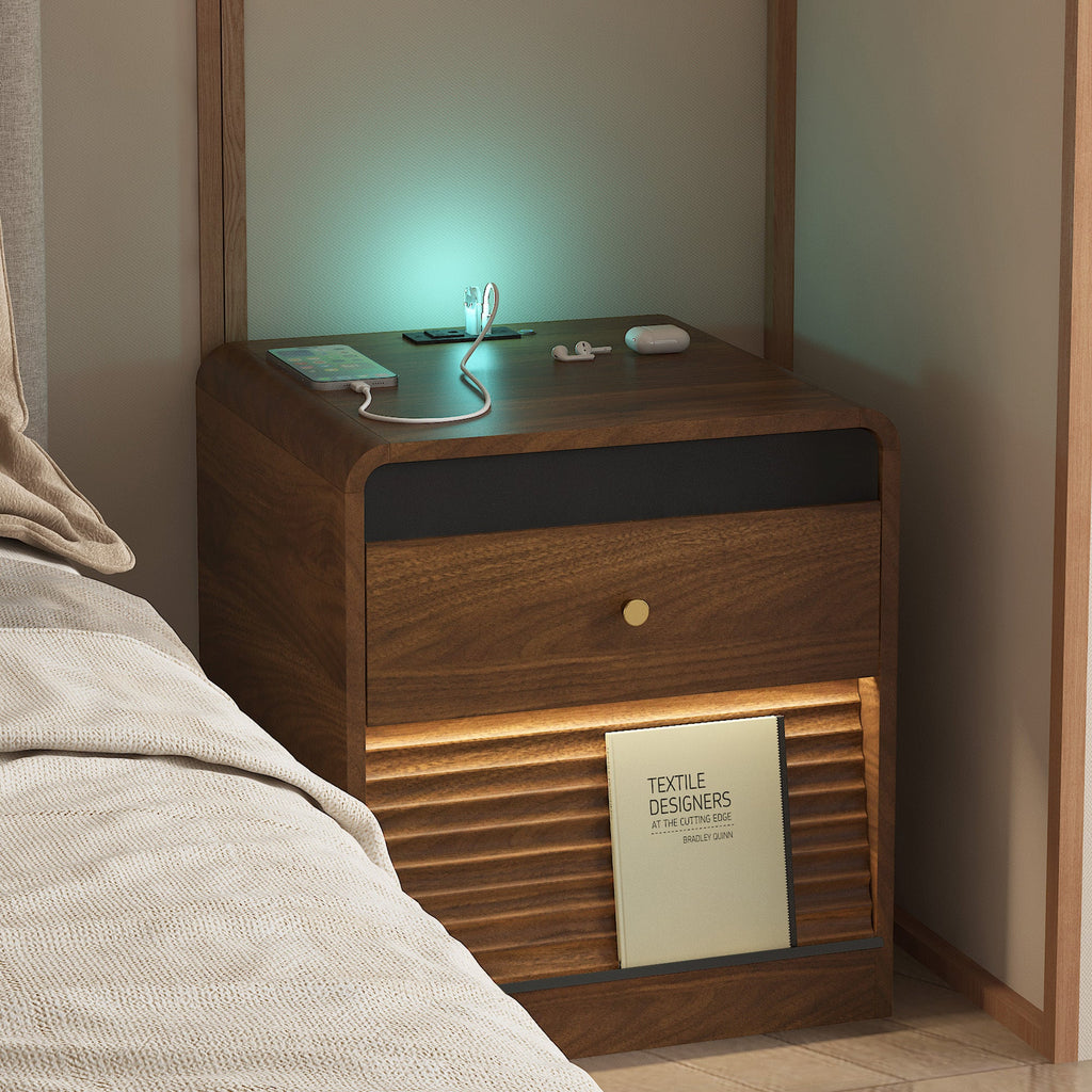 Smart Nightstand with Charging Station & Voice-Controlled LED Lights
