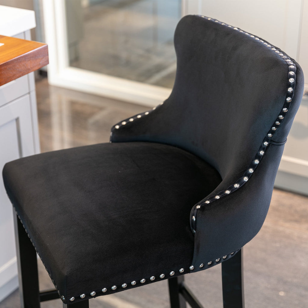 Leisure Style Velvet Upholstered Wing-Back Barstools (Set of 2)